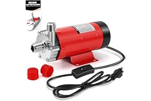 WELLBOM Wort Beer Pump for Brewing, 304 Food Grade Homebrew pump Stainless Steel Head Brew Pump with Inline Switch & 1/2" NPT Thread