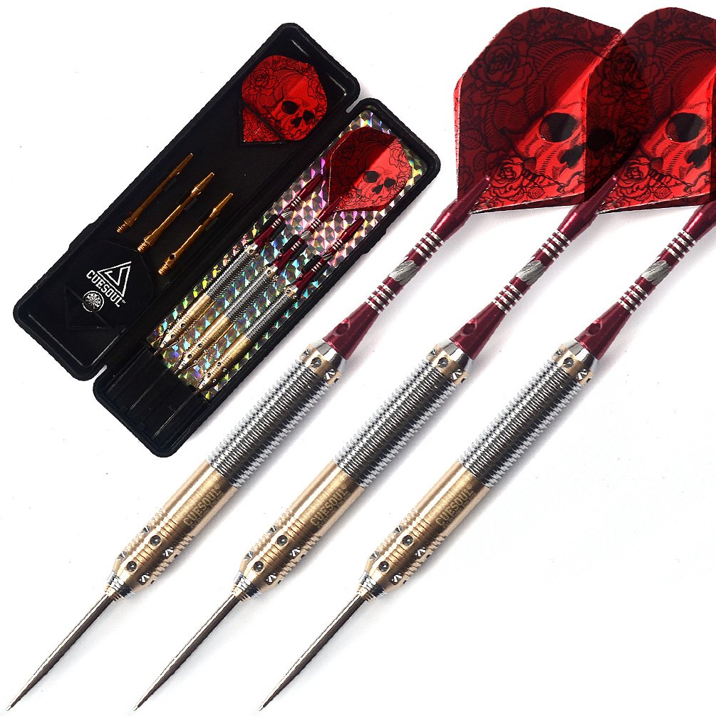 CUESOUL Dragon Series Steel Tip Darts Set 21 Grams Brass Barrels Durable Aluminum Shafts Great Grip Accuracy Good solid Accurate Darts Case Portable (JIAOLONG-F2306)