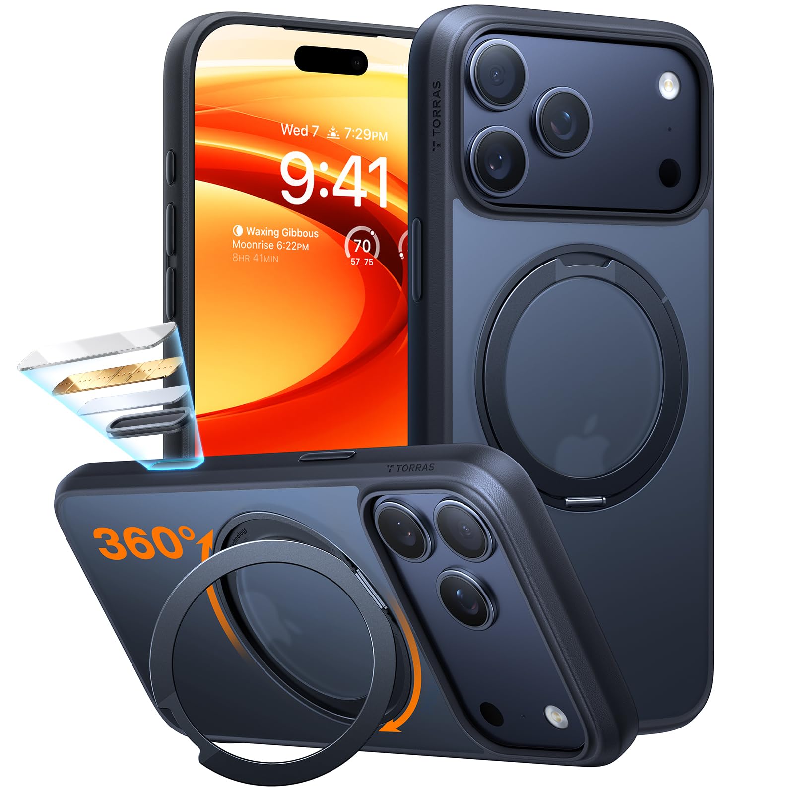 Photo 1 of TORRAS Upgraded 360 Rotatable Magnetic Stand for iPhone 17 Pro Max Case, Fit for MagSafe with Ring, Mil-Grade Protection, Camera Control, Translucent Slim for iPhone 17 ProMax Case Ostand, Black