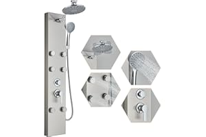 Votamuta Shower Panel Contemporary Shower Tower with Adjustable Rainfall Shower Head 6 Body Massage Jets 3 Function Handheld 