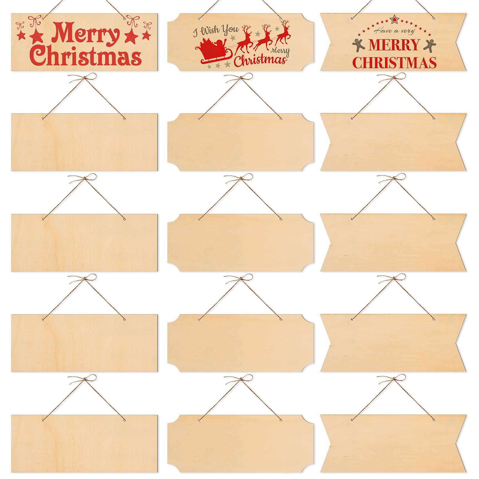 15 Pieces Unfinished Hanging Wood Sign Blank Hanging Decorative Wood Plaque Wooden Slices Banners with Ropes for Christmas Ornament DIY Home Crafts Supplies