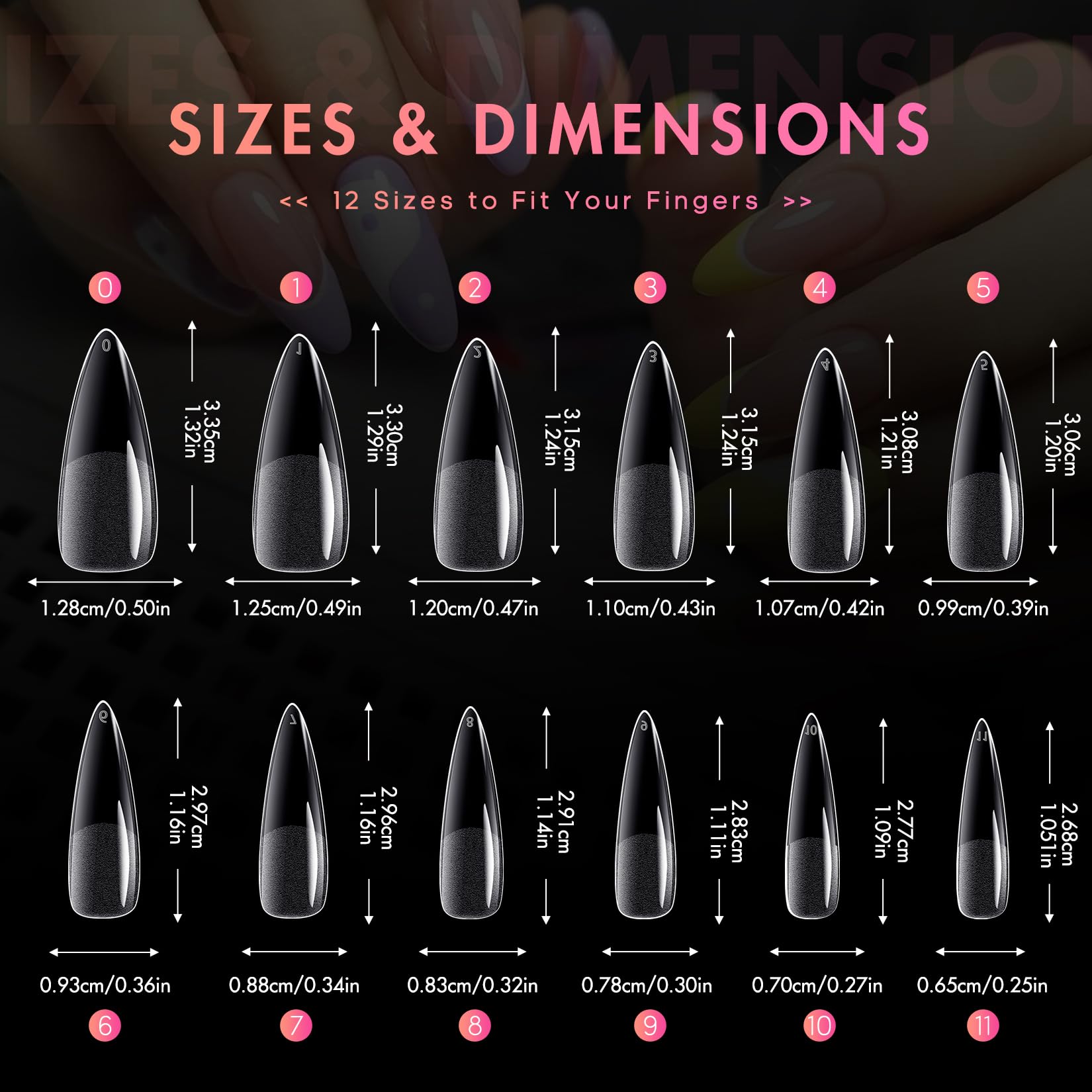 Ranrose Long Almond Nail Tips: 240pcs Nail Tips Full Cover Almond False Nail 12 Sizes Half Matte Pre-shape Acrylic Almond Shaped Press On Nail Tips DIY Nail Salon - Image 3