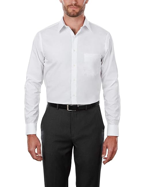 Van Heusen Men's Tall Fit Dress Shirts Poplin, White, 17.5" Neck 37"-38" Sleeve (X-Large)