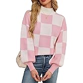 Libsorge Womens Oversized Cute Checkered Sweater Fall 2025 Trendy Preppy Chunky Knit Mock Neck Long Sleeve Pullover Sweaters