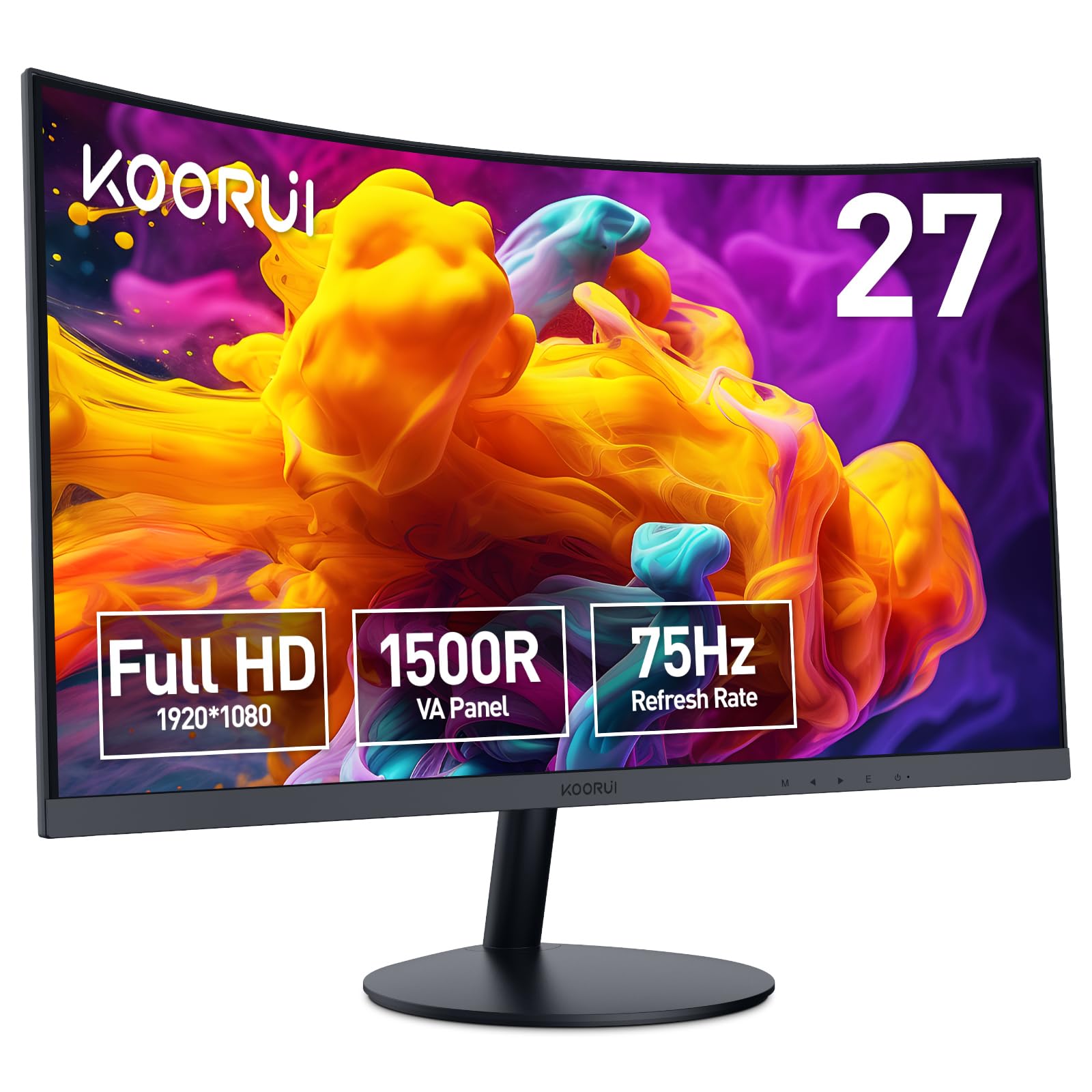 Photo 1 of KOORUI 27 Inch Curved Monitor FHD 1080P 75Hz Gaming Monitors Computer Monitor with HDMI VGA,Tilt Adjustable,1500R, Eye Care, Black, 27N5CA