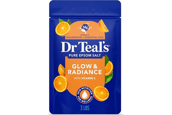 Dr Teal’s Salt Soak with Pure Epsom Salt, Glow & Radiance with Vitamin C & Citrus Essential Oils, 3 lbs (Packaging May Vary)