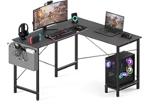OLIXIS L Shaped Desk, 50-Inch Office Computer Gaming Desks Corner PC Table with Side Bag and Reversible Shelf for Home Work S