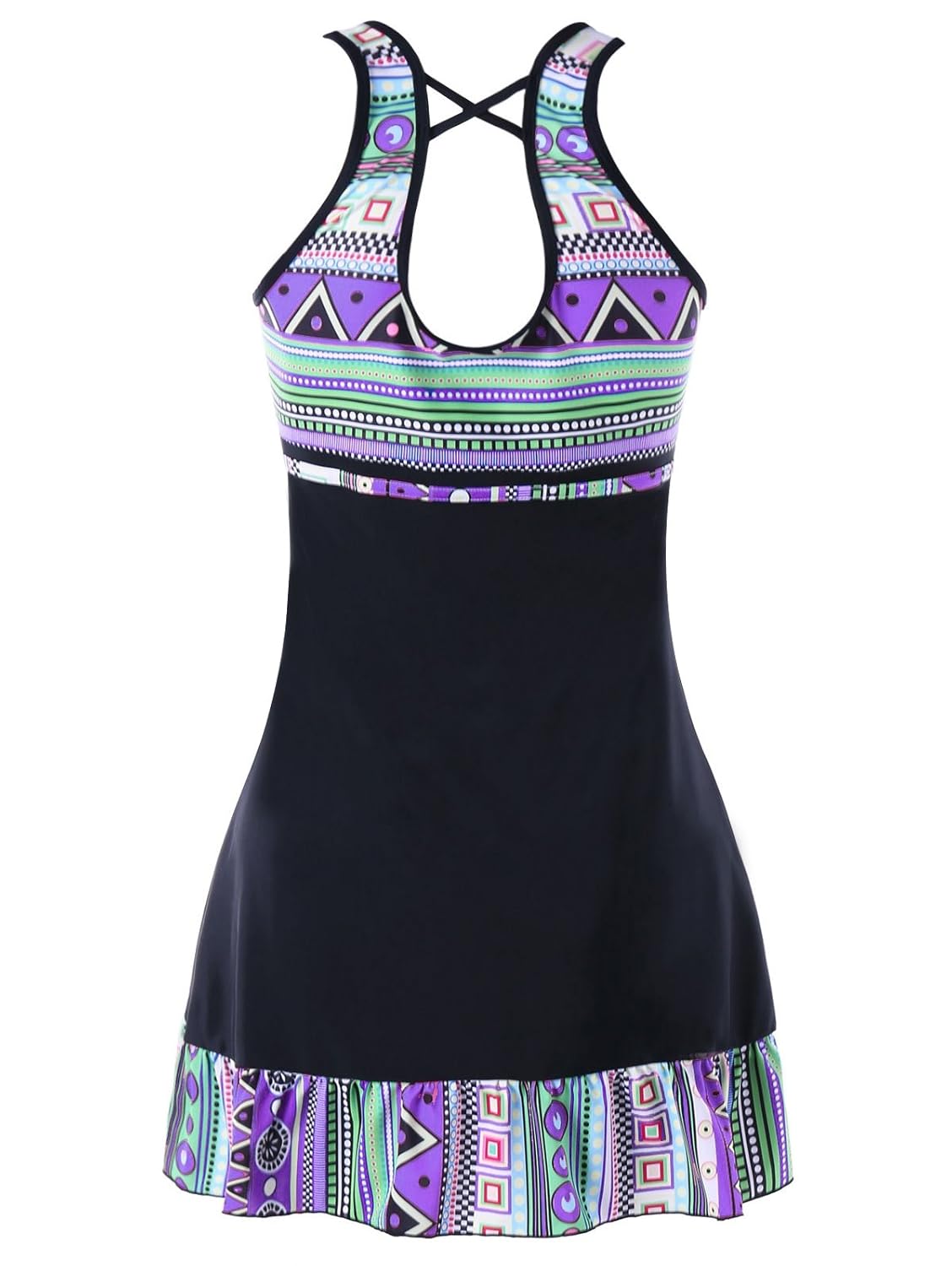 hannea plus size geometric swing tankini