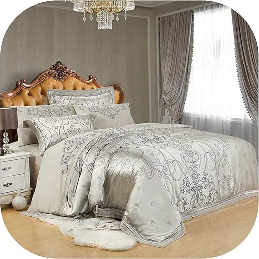 Nice warm Silver Gray Jacquard Bedding Sets King Queen Size