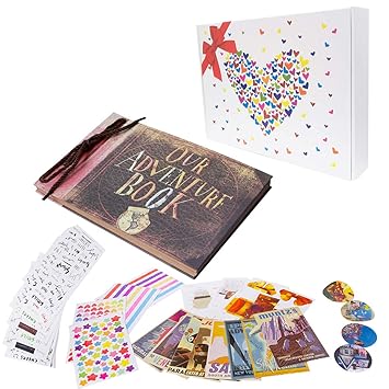 Pulaisen Our Adventure Book With Colored Gift Box Up Movie Scrapbook Refillable Photo Album For Christmas Valentines Gift Birthday Wedding - 