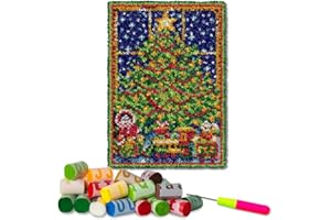 DL-YTG Latch Hook Kits Rug Christmas Tree Crochet Yarn Cushion Colour Pre-Printed Canvas Cover Rug Needlework DIY Hook and Latch Kit Home Decoration 52x38cm/20 X15inch