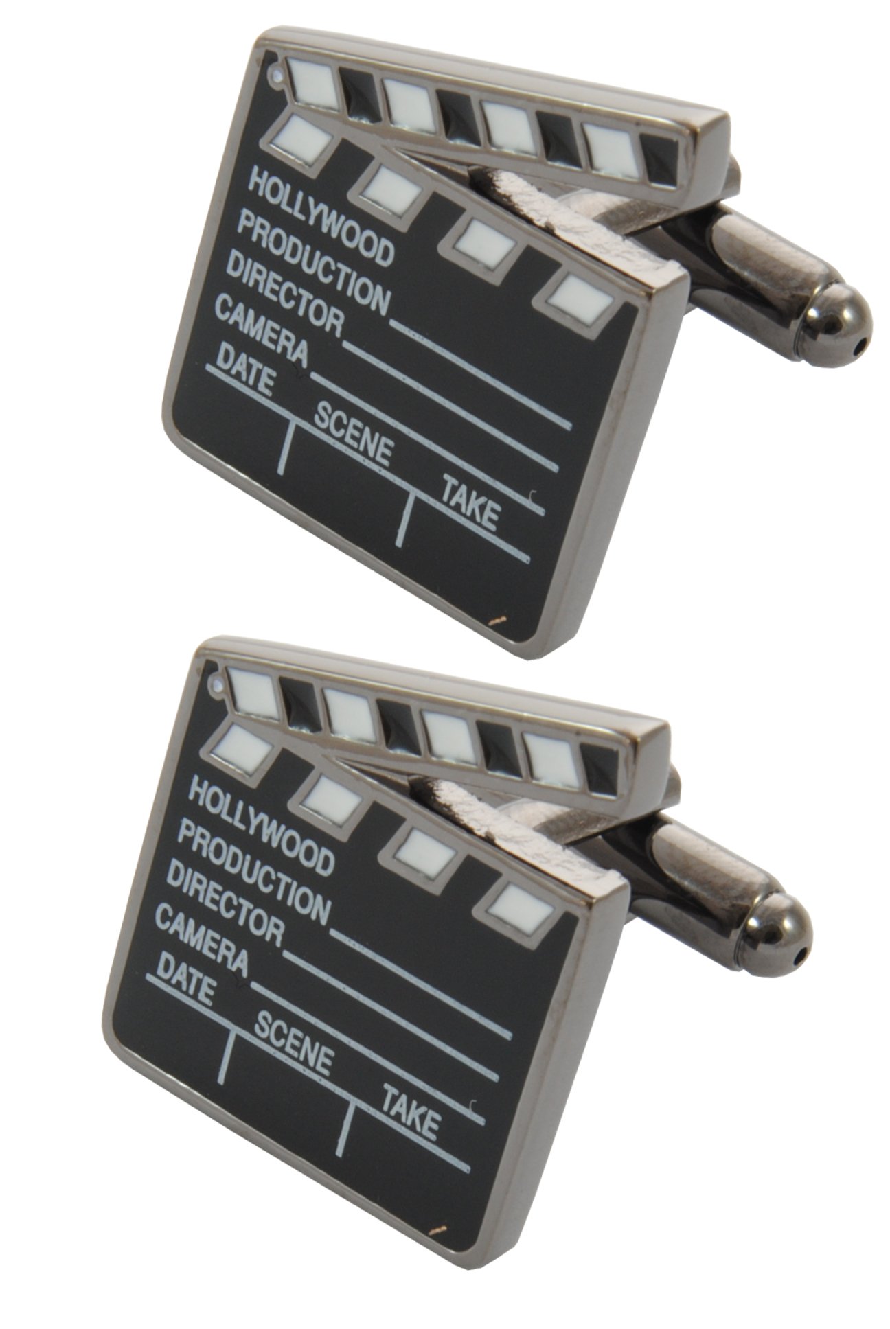 Cufflinks for Men + Presentation Box - Novelty Black - Clapper Board Film Maker - Movies Actor Director Actress Cinema - Rectangle Oblong Shape - One Pair
