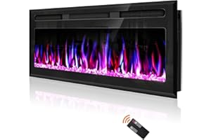 Hocookeper 43 inch Electric Fireplace, Wall Mounted and Recessed Fireplace Linear Fireplace Insert with Remote Control, Adjustable Flame Colors, Timer,750w/1500w, Black