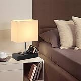 Briever USB Bedside Table Lamp with 3 USB Ports Black Wood Base view 5