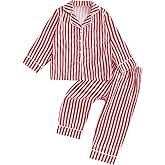 Ursobutegl Kids Baby Girl Pajamas Set Silk Christmas Tree Car Print Button Shirt Tops Pants Toddler Sleepwear Pjs Loungewear