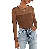 Zeagoo Long Sleeve Shirts for Women Sheer Mesh Sexy Blouses Fall Fashion Crewneck Going Out Tops