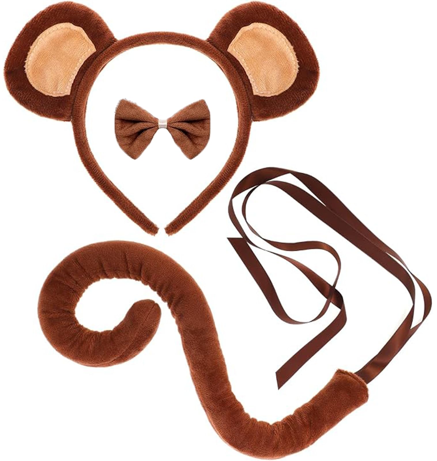 PEZPEOR Animal Costume Accessories Set Headband with Ears and Monkey Tail Birthday Party Supplies Halloween Costume Party Supplies
