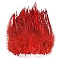 Happy Feather 100PCS Saddle Hackle Rooster Feather for Crafts, 5-7 inch Natural Pheasant Neck Feathers DIY Pendant Earrings Dream Catcher-Red