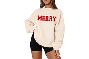 MAPICK Merry Sweatshirt for Women Christmas Fleece Linend Sequin Sweaters Crewneck Oversized Long Sleeve Pullover Tops