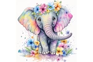 YSUNETER Baby Elephant Diamond Art Kits for Adults, Round Full Drill Diamond Painting Kits for Beginners Gem Art Painting Kits, DIY 5D Diamond Dots Painting with Diamond Arts and Crafts Decor 14x14inch