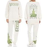 Wicked Women’s, Ladies & Juniors Off-White 2-Piece Crewneck & Jogger Set with Screen Print & Iridescent Rhinestones
