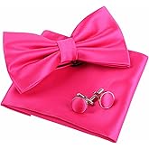 Alizeal Mens Tuxedo Bow Tie, Hanky and Cufflinks Set, Hot Pink