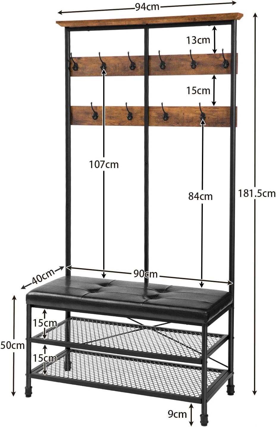 hoobro shoe rack on Hoobro Large Coat Rack Stand Multifunctional Storage Organiser Shelf Bedroom Office Hall Tree Shoe Bench With Soft Thick Seat And 10 Hooks Rustic Brown And Black Ebf90mt01 Industrial Furniture Home Kitchen