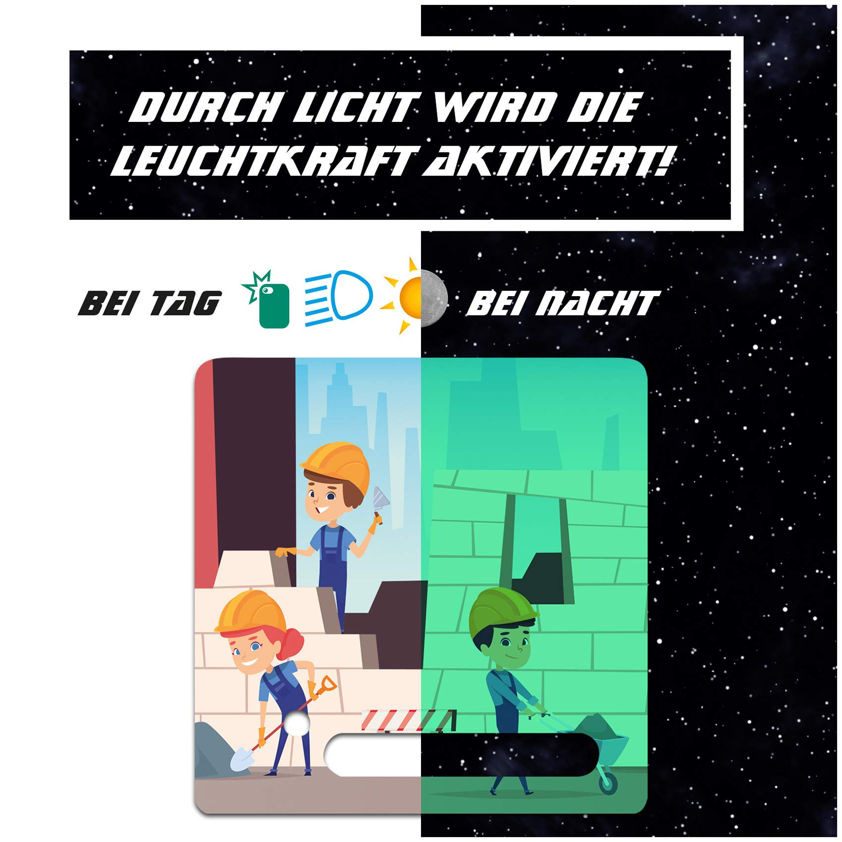 yabaduu Protective film, protective cover, luminous sticker for Toniebox, perfect fit, self-adhesive, child-friendly film for children, toys (Y031-32 construction workers, glow-in-the-dark)