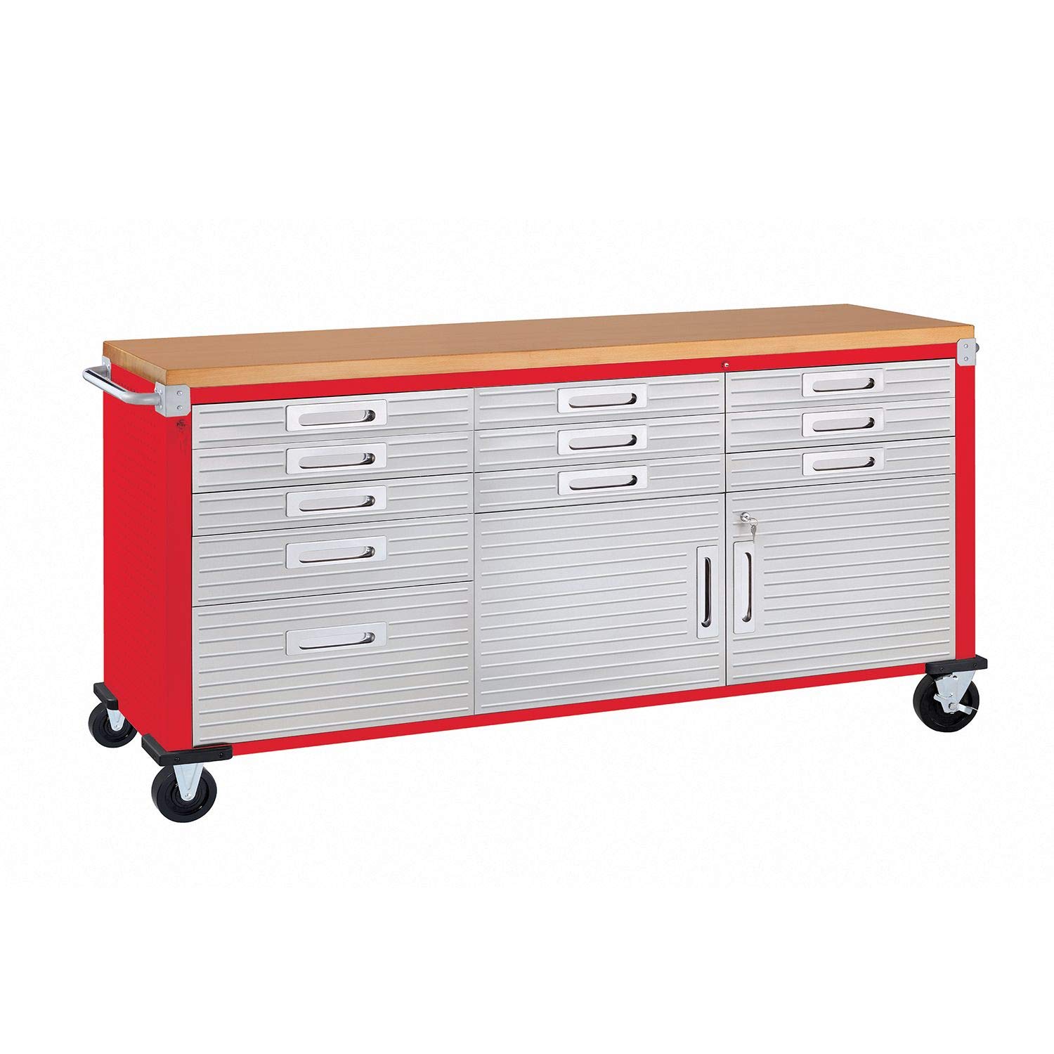 Photo 1 of *PARTIAL SET - ONLY Box 3/3, Missing Box 1/3 & 2/3*
Seville Classics UltraHD Heavy Duty Rolling Cabinet Workbench Table w/Solid Wood Top, Workstation for Garage, Warehouse, Office, Workshop, 77" W x 20" D x 37.5" H, Red, 11-Drawer
