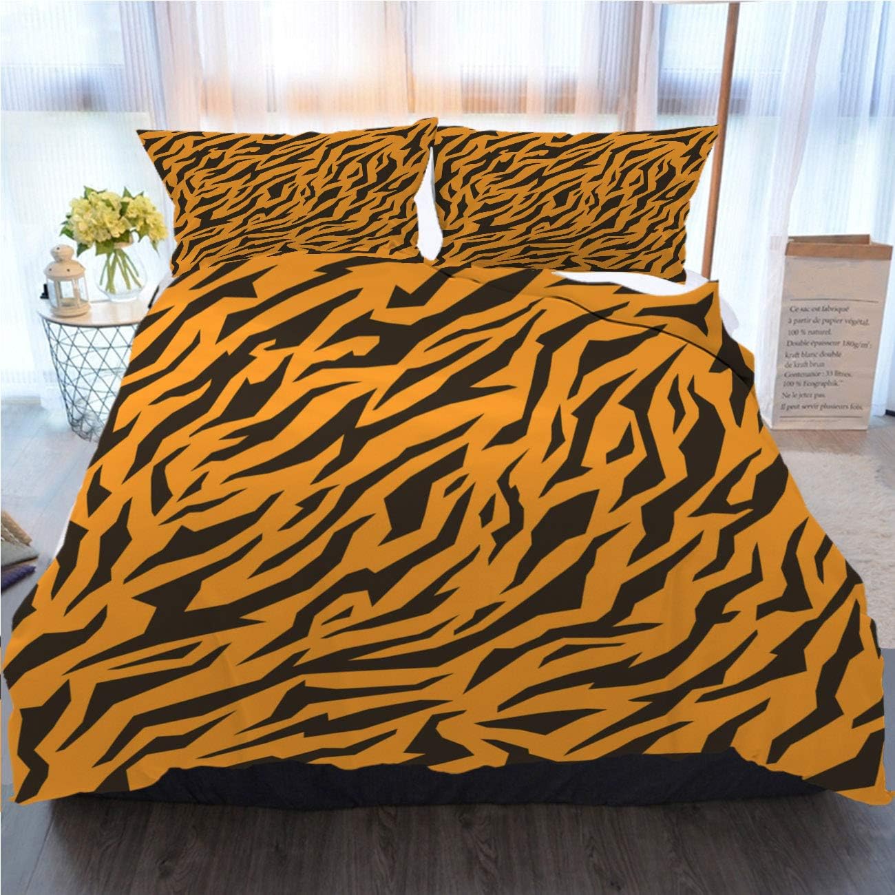 OTTOSUN Tiger Bedding 3 Piece Duvet Cover Set,Texture of