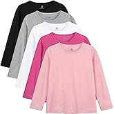 Kiiavoro 5 Pack Girls Long Sleeve Shirts Soft Crewneck Long-Sleeve T-Shirts Basic Tagless Layering Tees