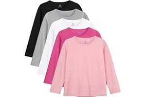 Kiiavoro 5 Pack Girls Long Sleeve Shirts Soft Crewneck Long-Sleeve T-Shirts Basic Tagless Layering Tees