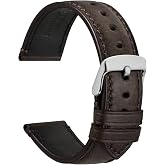 WOCCI 20mm Watch Band, Pull Up Leather, Polished Silver Buckle (Taupe Brown)