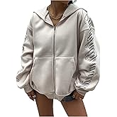Milumia Women's Letter Print Zip Up Hoodies Long Sleeve Drop Shoulder Loose Sweatshirts with Pockets
