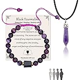 LINY Triple Protection Bracelet - Natural Stone Beads Healing Energy Bracelet Adjustable Braid Rope Tourmaline Bracelet for Women Men