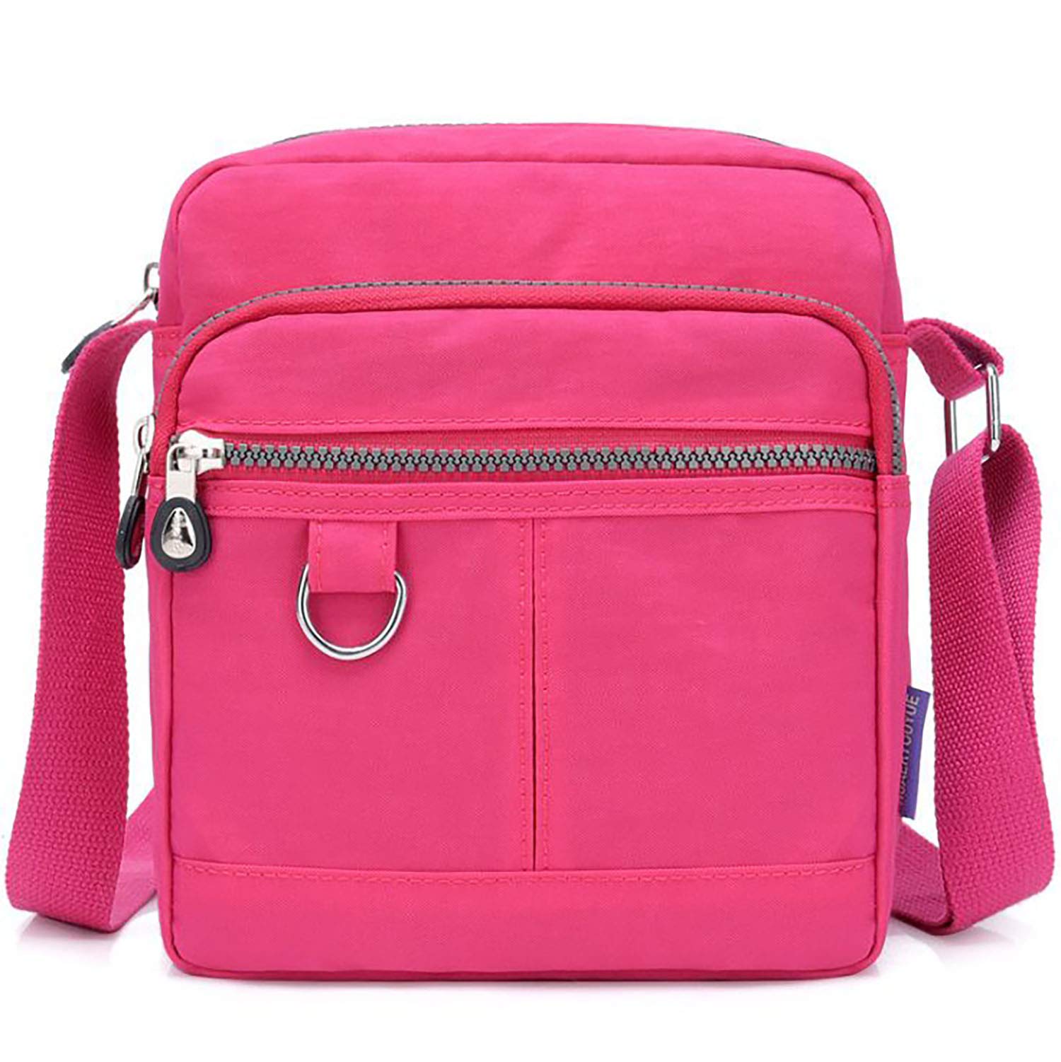 GFM® Women's Nylon Crossbody Bag for Women – Lightweight Waterproof Across Crossover Over Shoulder Cross body Small Medium Holiday Travel Bag Multiple Zip Pockets (NCB-8)(Hot Pink)(NCB-9925-CRTGLB)