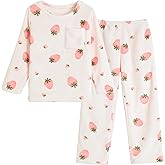 Vopmocld Big Kids Winter Flannel Pajama Sets Long Sleeve with Pants Cartoon Sleepwear Plush Fleece Nighty with Pockets