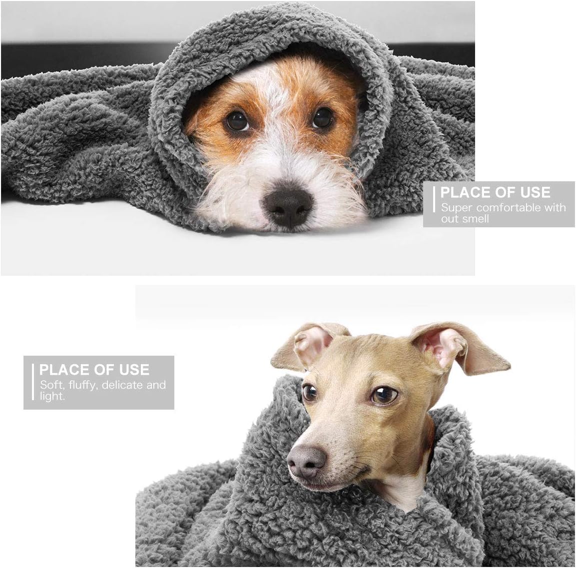 AIPERRO 2 Pack Premium Fluffy Fleece Dog Blanket, Soft and Warm Gray Pet Throw Blankets Bed Couch Car Seat Cover Washable for Puppies and Cats, Large : Pet Supplies