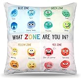 Memorywuu Classroom Emotion Feelings Pillow Covers 18 x 18 Inch Feelings Wheel Throw Pillow Cover Cartoon Faces Mental Health Pillowcase for Therapy Office School Counselor Calming Corner Decor