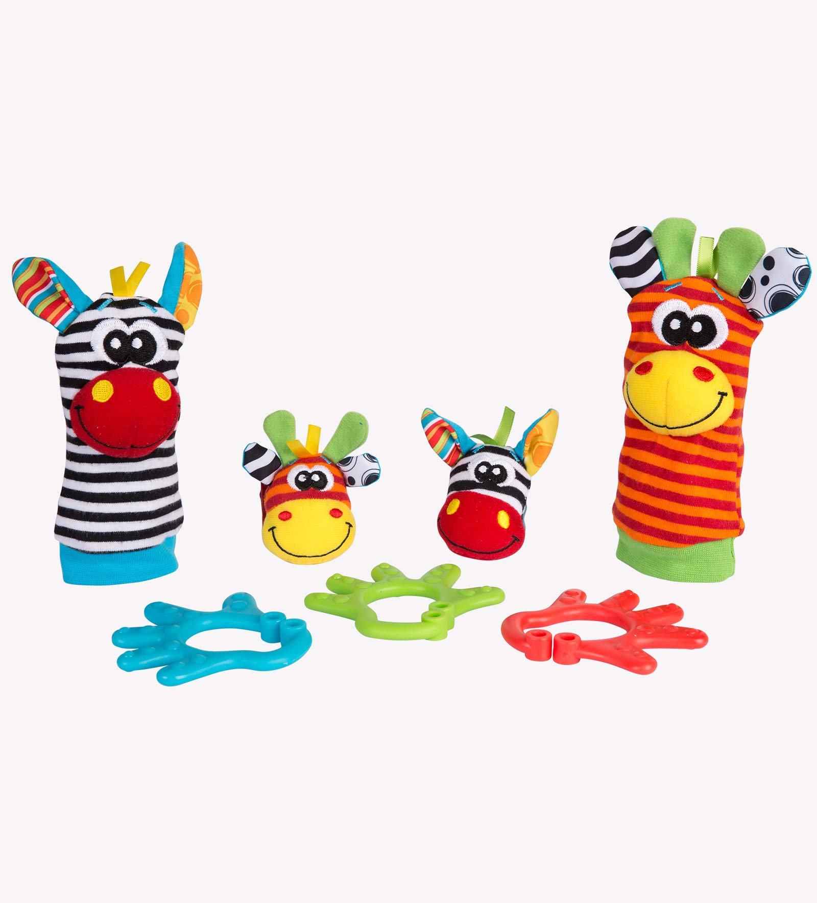 Rotho Babydesign Gift Set Jungle Friends, 7-piece, With Wrist and Ankle Rattles, From 0 Months, Multicoloured, 40190
