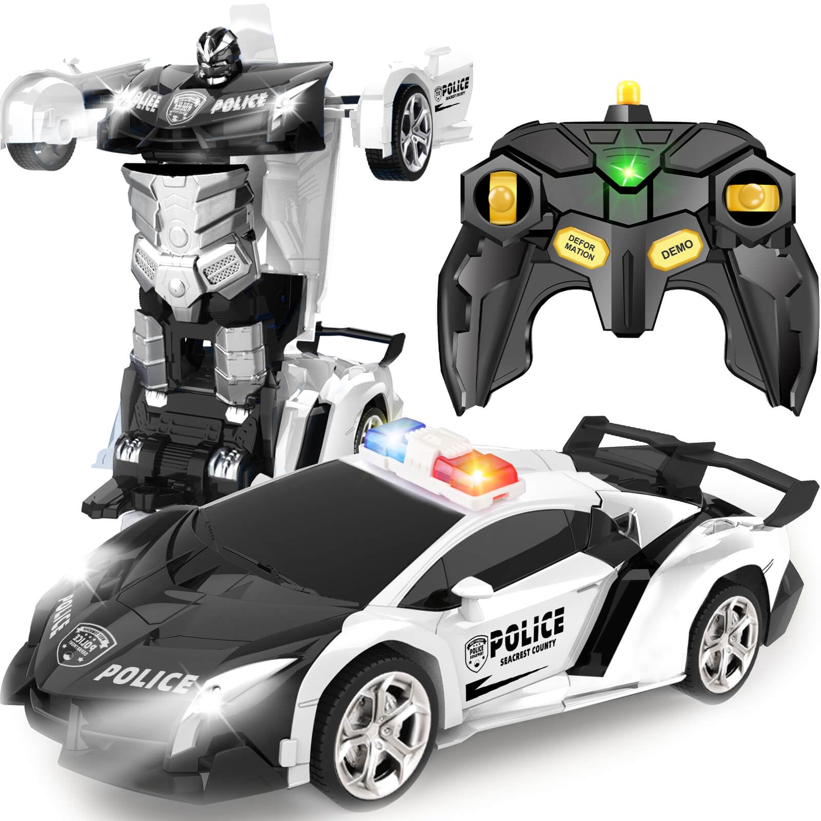 Photo 1 of Britik Transform Remote Control Car - Rc Cars, One-Button Transforming, 360° Rotation Drifting, 2.4ghz 1:18 Scale, Gift Kids Aged 4-6 Year Old Boys/Girls, Police Car Black