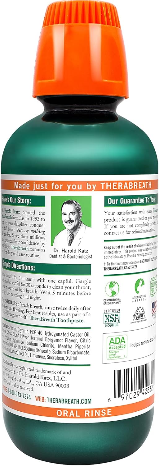 TheraBreath Fresh Breath, 24 Hour Dentist Formulated Oral Rinse, Rainforest Mint, 16 Fl Oz (Pack of 2): Health & Personal Care