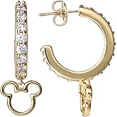 Disney Mickey Mouse Hoop Earrings for Women Official License, Gold Flash-Plated Cubic Zirconia Hoops with Mickey Dangle Charm