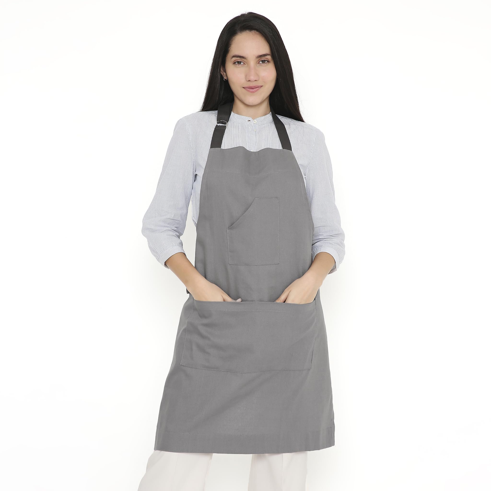 Encasa XO Adjustable Kitchen Cotton Apron With Pockets & Towel Holder Of Size 68x85 cm (Grey) for Men & Women Chefs For Cooking & Baking in Home, Restaurants & Barbeque — image 1