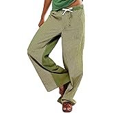 Arssm Women Y2k Striped Wide Leg Pants Baggy Drawstring Jeans Trendy Low Rise Casual Cotton Trousers