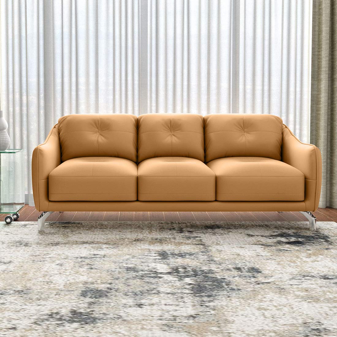 Durian Skyler Three Seater Leather Sofa Yellow Amazon In Home Kitchen