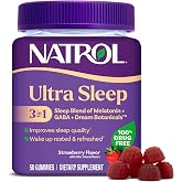 Natrol Ultra Sleep 3-in-1, 5mg Melatonin, GABA &amp; Botanicals, 50 Gummies | Improve Sleep Quality, Wake Up Rested &amp; Refreshed, Strawberry Flavor, Dietary Supplement, 100% Drug-Free, Non-Habit Forming