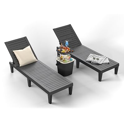 ROJIK Outdoor Chaise Lounge Chair Set of 2,with 5-Position Adjustable Backrest,Waterproof & Lightweight | Durable Indoor/Outdoor Patio Lounger Chair for Garden Pool Beach,Black