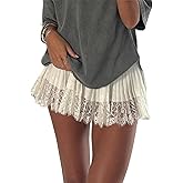 Sunloudy Women Lace Half Slip Skirt Elastic Low Waist Ruffle Pleated Underskirt Layered Flowy Mini Short Streetwear