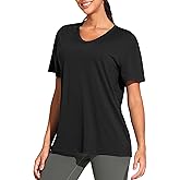 THE GYM PEOPLE Women's Short Sleeve Loose Fit T Shirts Basic Summer Casual V-Neck Breathable Workout Tee Tops